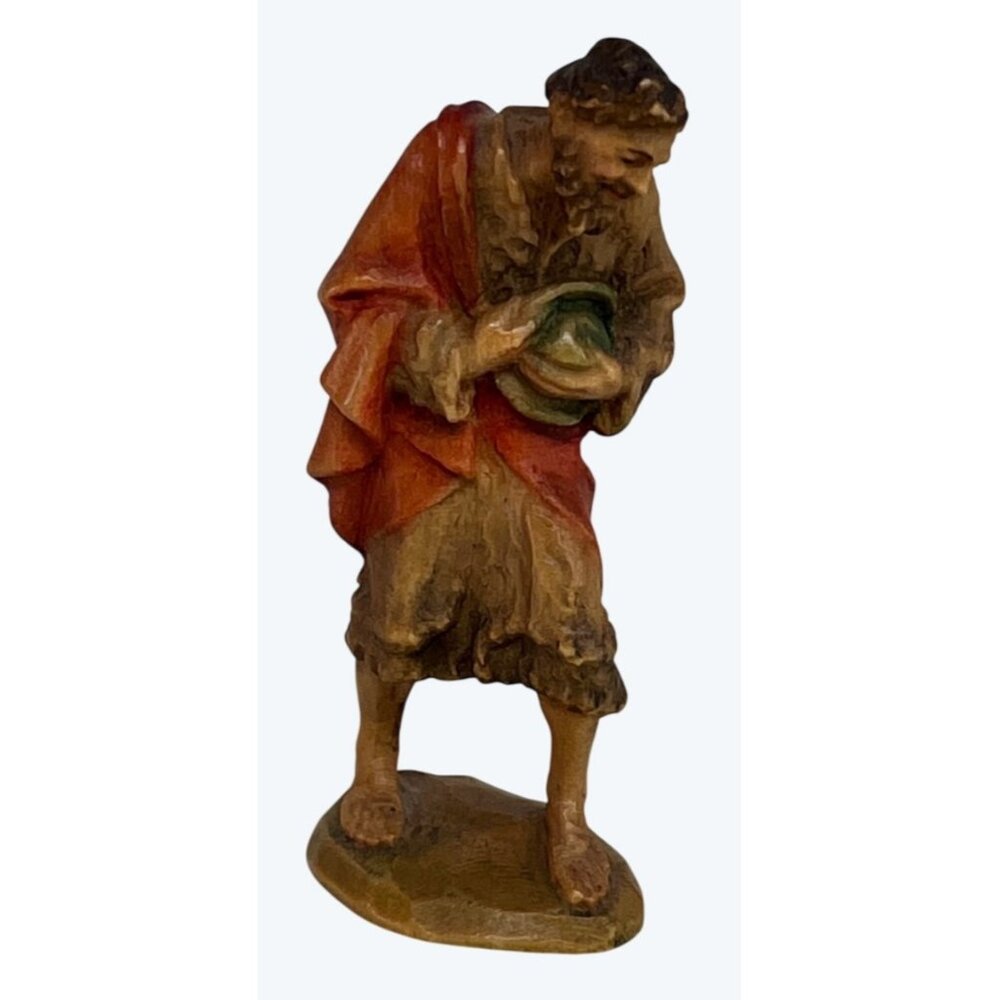 Anri Italy Hand Carved Wood Christmas Nativity Shepherd with Hat 3"